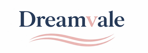 Dreamvale logo with a wavy line design on a white background